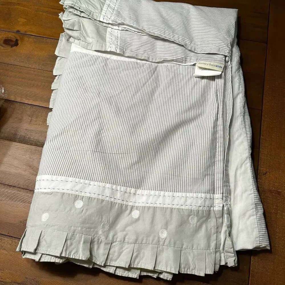 Pottery Barn Kids Gray  / White Stripe Polka Dot Crib Bed Skirt